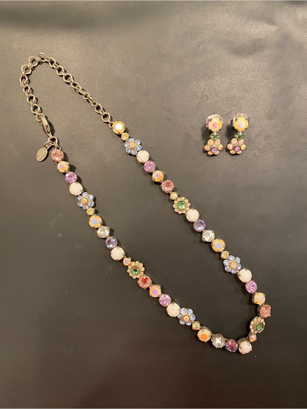 Sorrelli Pastel Floral Crystal Necklace and Post Earrings